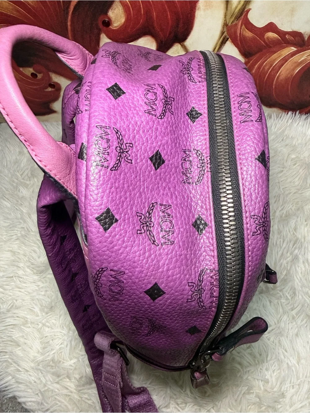MCM Purple Visetos Mini Backpack